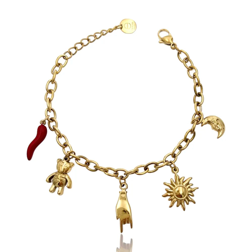 BAC-103-AA4523B Cornino Orsetto Mano Sole Luna -Bracciale in Acciaio