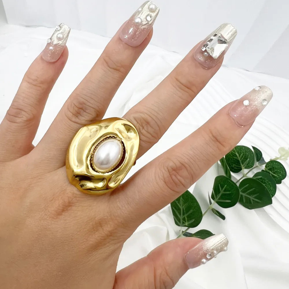AAR-759-09 Fiore con Perla-Anello Regolabile in Acciaio
