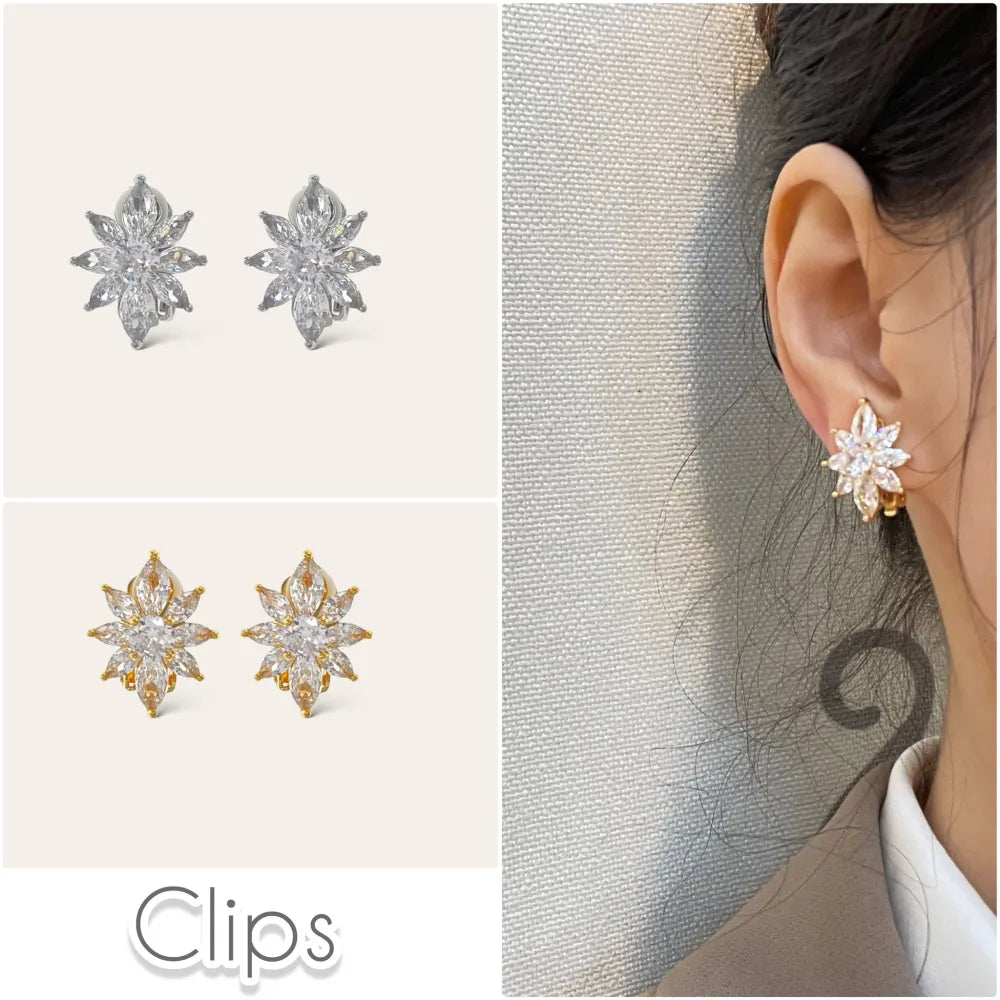 OMK-493-30 Fiore-Orecchini a Clip con Zirconia