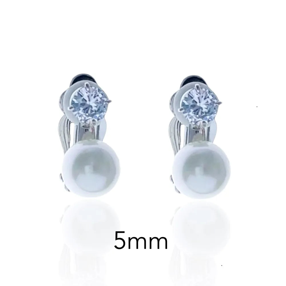 OMK-107-182 5mm Punto Luce con Perla 5mm-Orecchini a Clip in Ottone