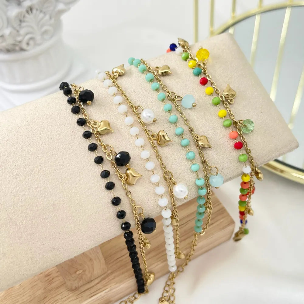 BAC-413-1267 Doppia Catena con Cuore-Bracciale in Acciaio con Chiusura