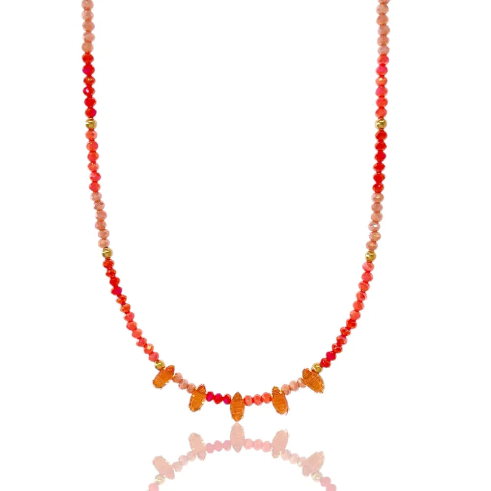CAC-750-09 Cristalli con Riso-Collana Corta in Acciaio