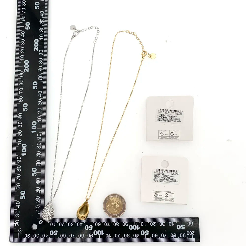 CAC-103-AA4026N Goccia con Strass-Collana Corta in Acciaio