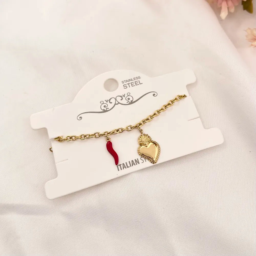 BAC-103-AA2860B Sacro Cuore con Cornino-Bracciale in Acciaio con Chiusura