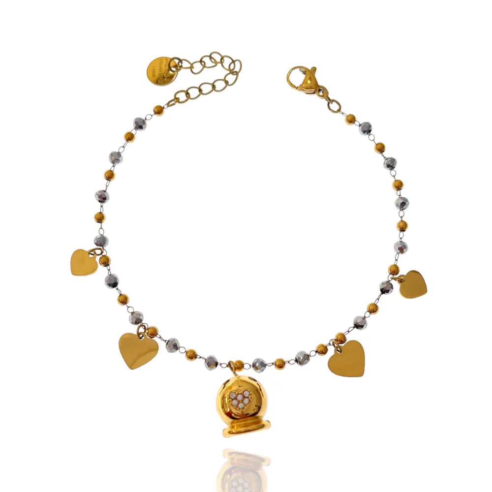 BAC-103-AA2701B Campanello con Cuore-Bracciale in Acciaio con Chiusura