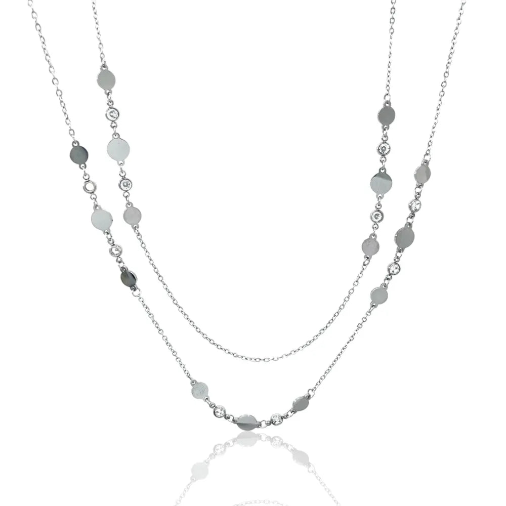 CAL-103-AA2355N Tondo Punto Luce con Pietra-Collana Lunga in Acciaio