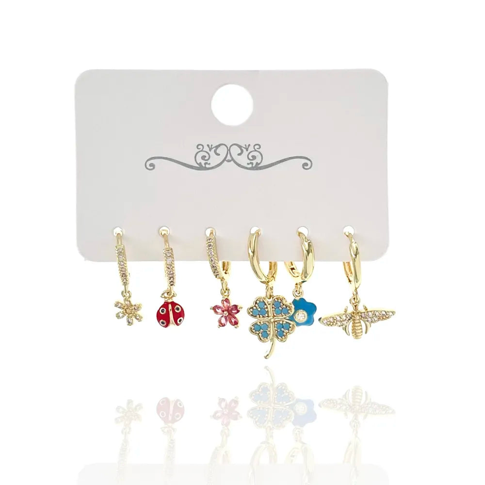OPM-520-L46 Quadrifolio Coccinella-Set 6pz Orecchini
