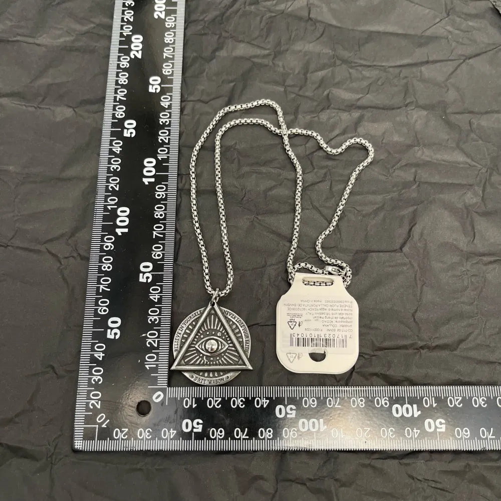 CAU-717-04 Occhio-Collana Lunga in Acciaio da Uomo