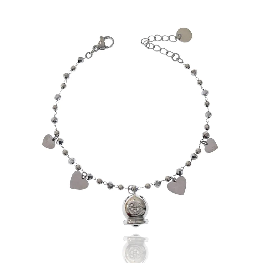 BAC-103-AA2701B Campanello con Cuore-Bracciale in Acciaio con Chiusura