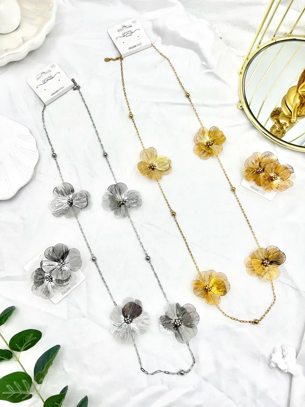 CAL-732-195 Fiore-Collana Lunga in Acciaio