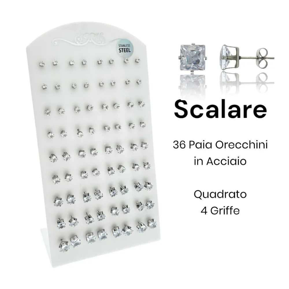 OPA-107-126 Quadrato Scalare Punto Luce Quadrato Scalare -36Paia Orecchini in Acciaio