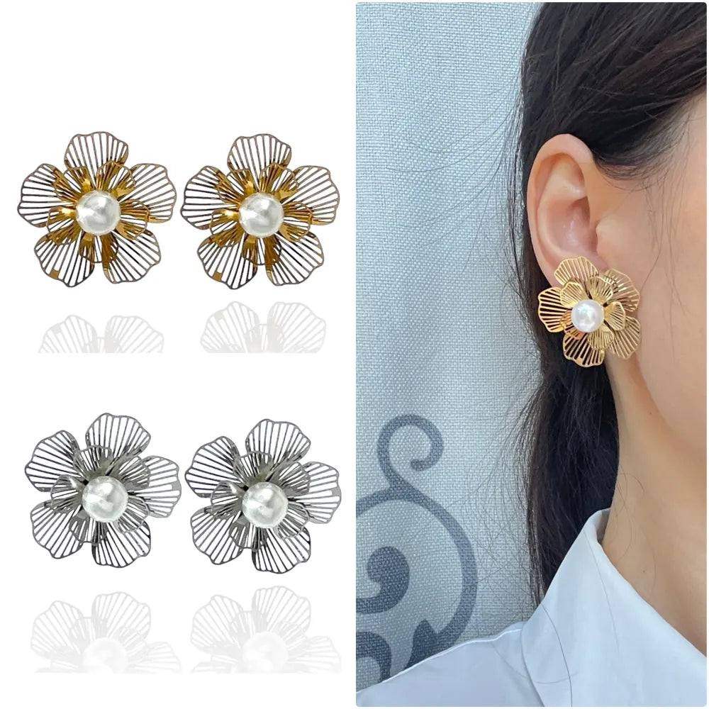 OAP-413-2107 Fiore con Perla -Orecchini in Acciaio