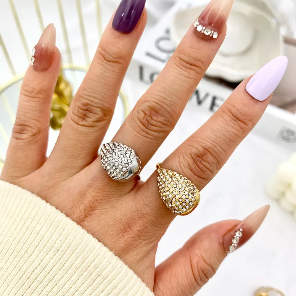 AAR-103-AA4026R Goccia con Strass-Anello Regolabile in Acciaio