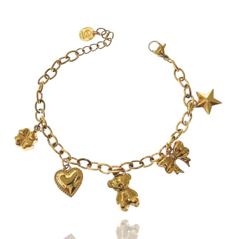 BAC-103-AA4520B Orsetto Cuore Fiocco Stella-Bracciale in Acciaio