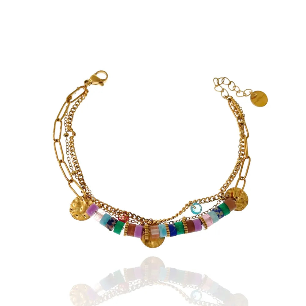 BAC-103-AA1721B Multifili con Perline-Bracciale in Acciaio con Chiusura