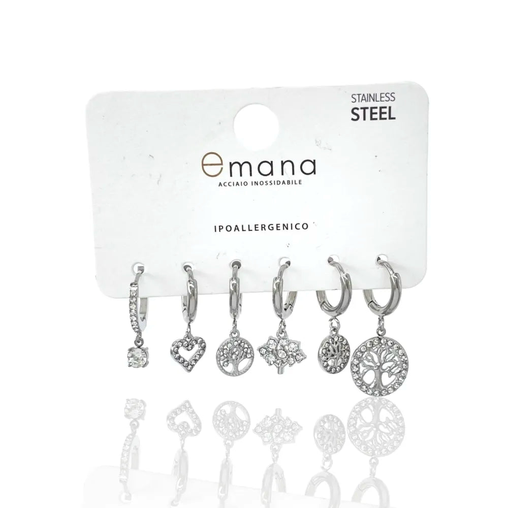 OPA-103-AA3333E Albero della Vita -Set 6Pz Orecchini in Acciaio