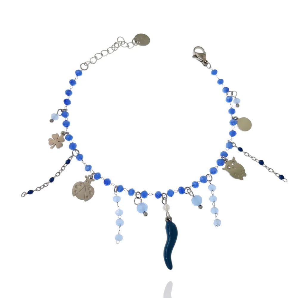 BAC-103-AA1181B Cornino con Pendenti-Bracciale in Acciaio com Chiusura