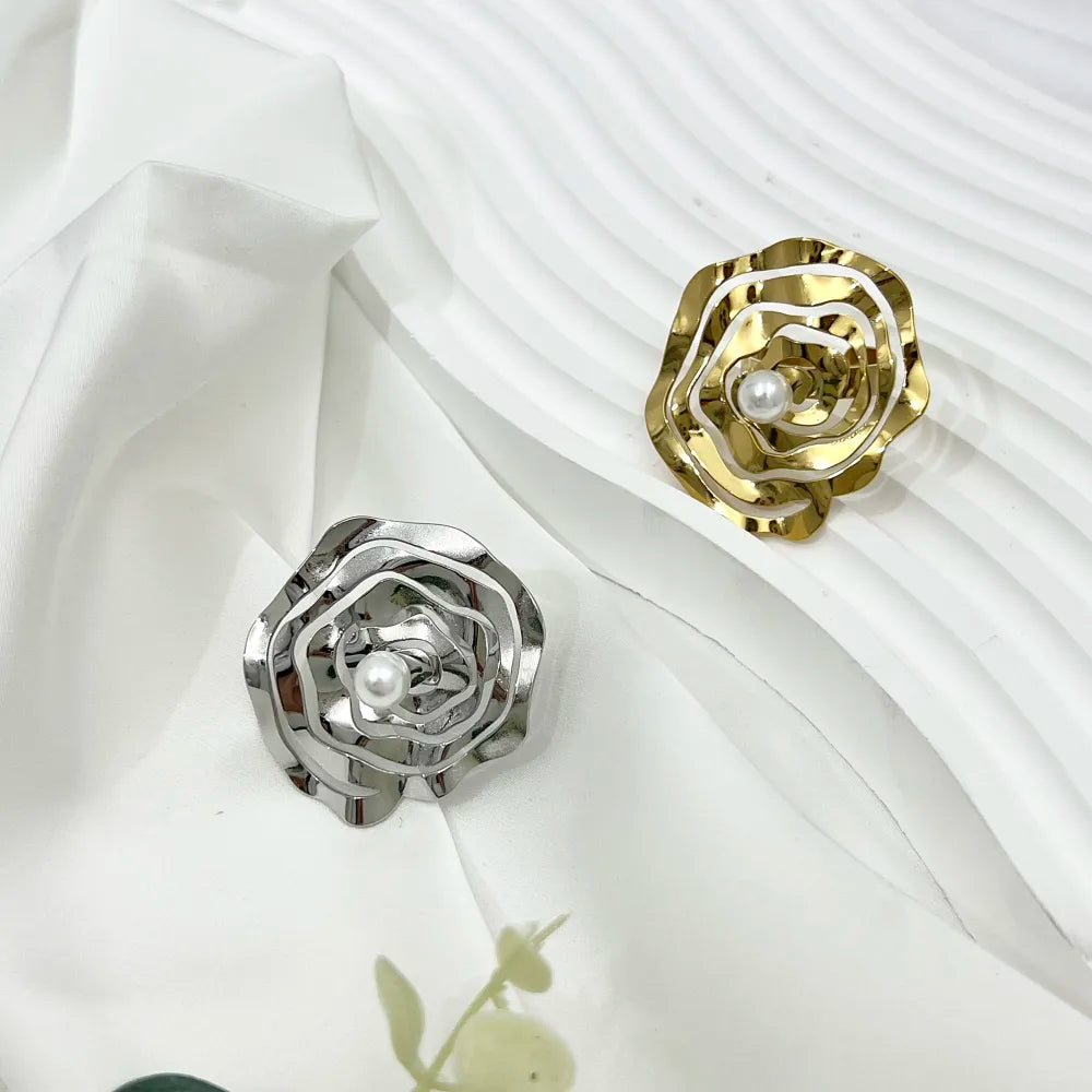 AAR-759-06 Fiore Grande con Perla-Anello Regolabile in Acciaio