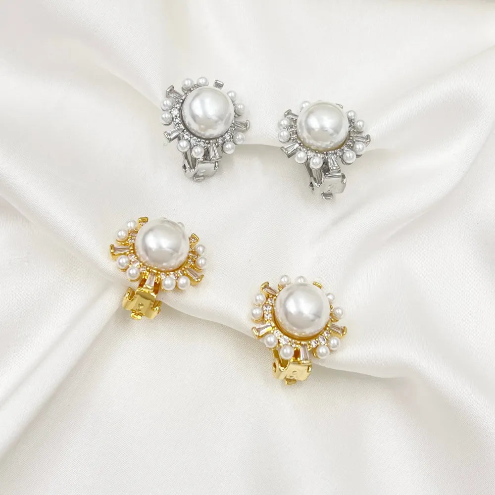 OMK-493-34 Cerchio con perla-Orecchini a Clip con Zirconia
