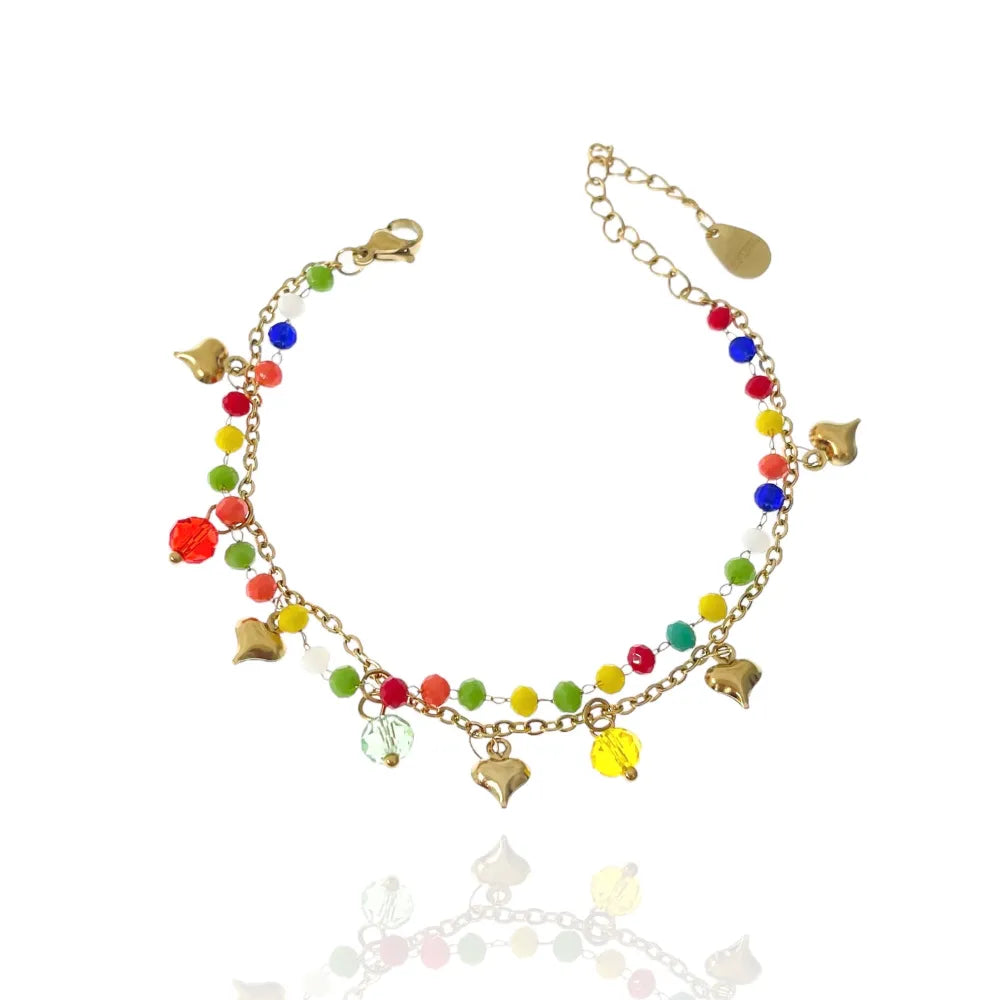 BAC-413-1267 Doppia Catena con Cuore-Bracciale in Acciaio con Chiusura