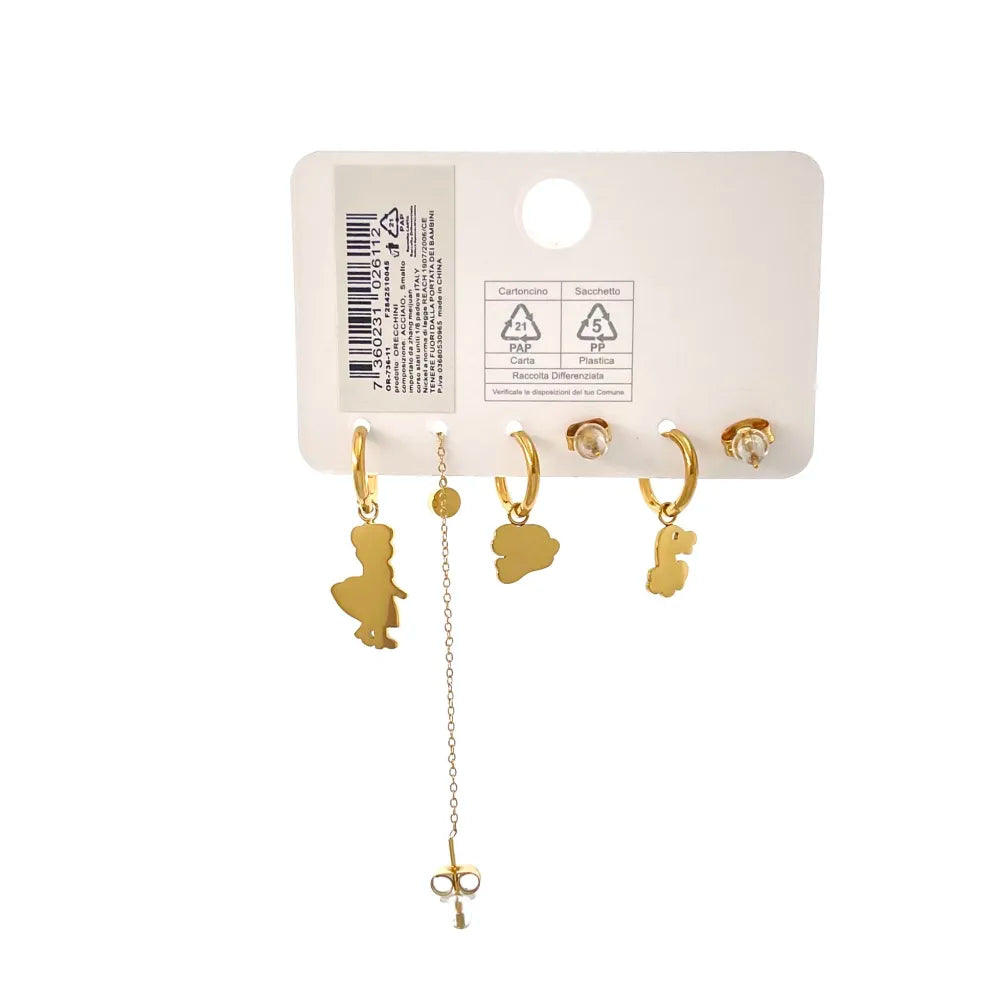 OPA-736-11 Bimba Coniglio Arco Baleno -Set 6pz Orecchini in Acciaio