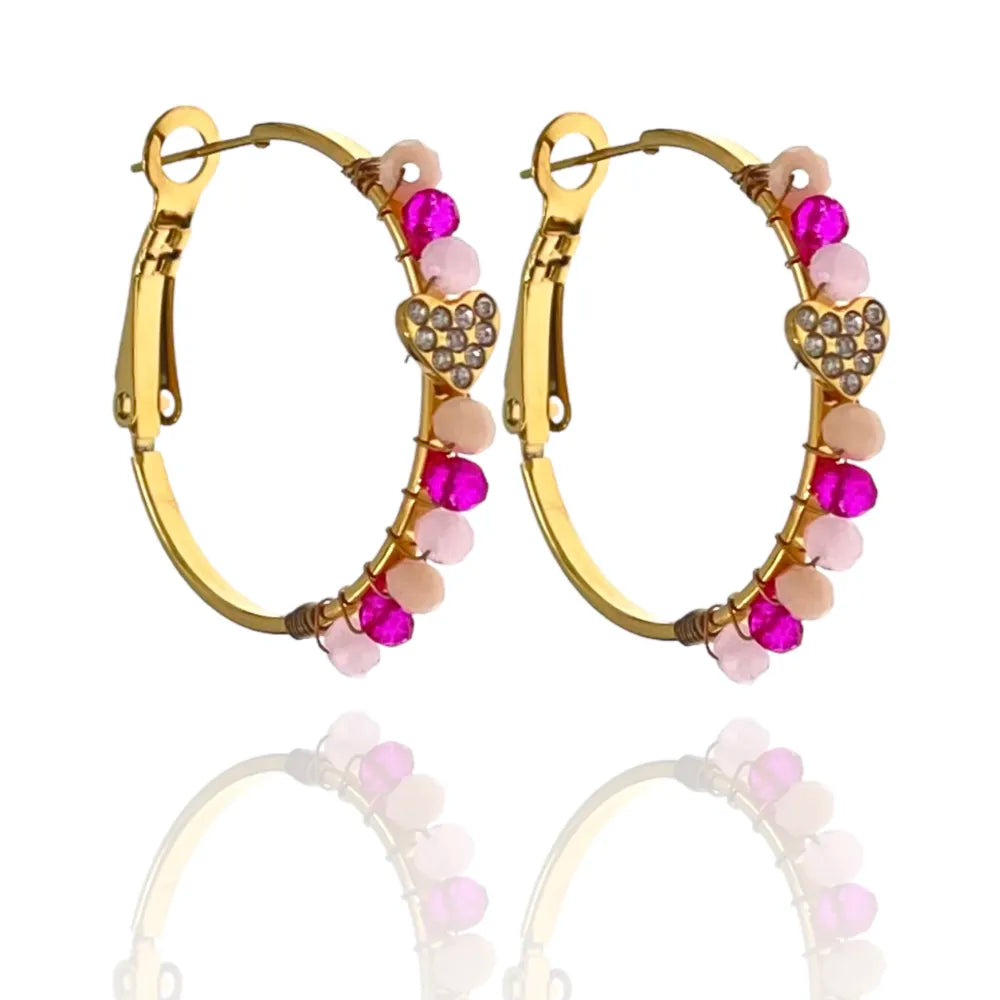 OAP-103-AA1726E Cerchio Colorato con Cuore-Orecchini in Acciaio