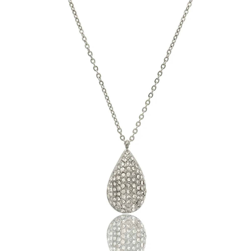 CAC-103-AA4026N Goccia con Strass-Collana Corta in Acciaio