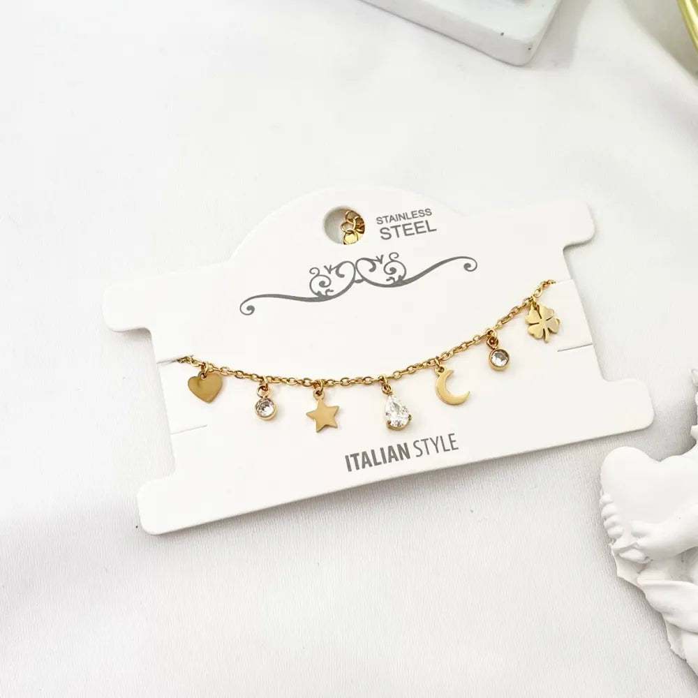 BAC-103-AA2423B Stella Luna Goccia-Bracciale in Acciaio con Chiusura