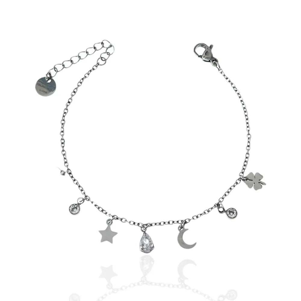 BAC-103-AA2423B Stella Luna Goccia-Bracciale in Acciaio con Chiusura