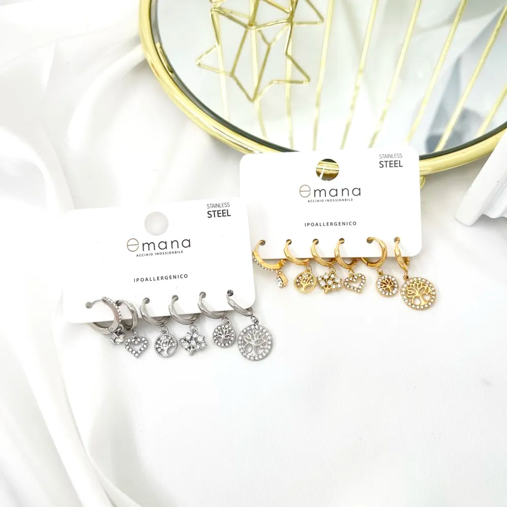 OPA-103-AA3333E Albero della Vita -Set 6Pz Orecchini in Acciaio