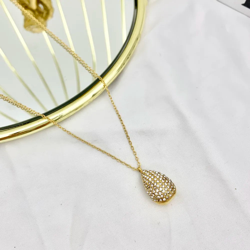 CAC-103-AA4026N Goccia con Strass-Collana Corta in Acciaio