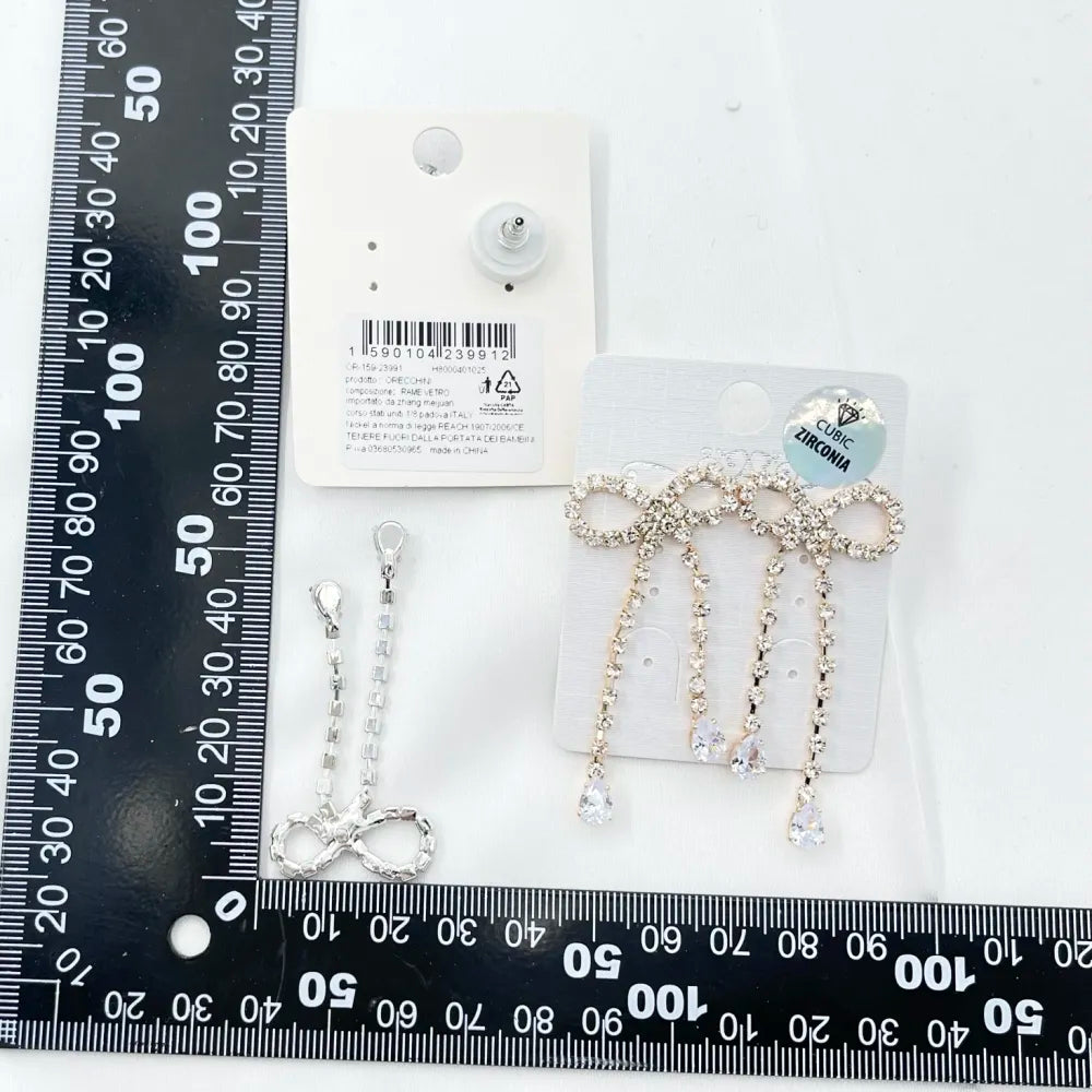 OMM-159-23991 Fiocco con Strass-Orecchini in Rame