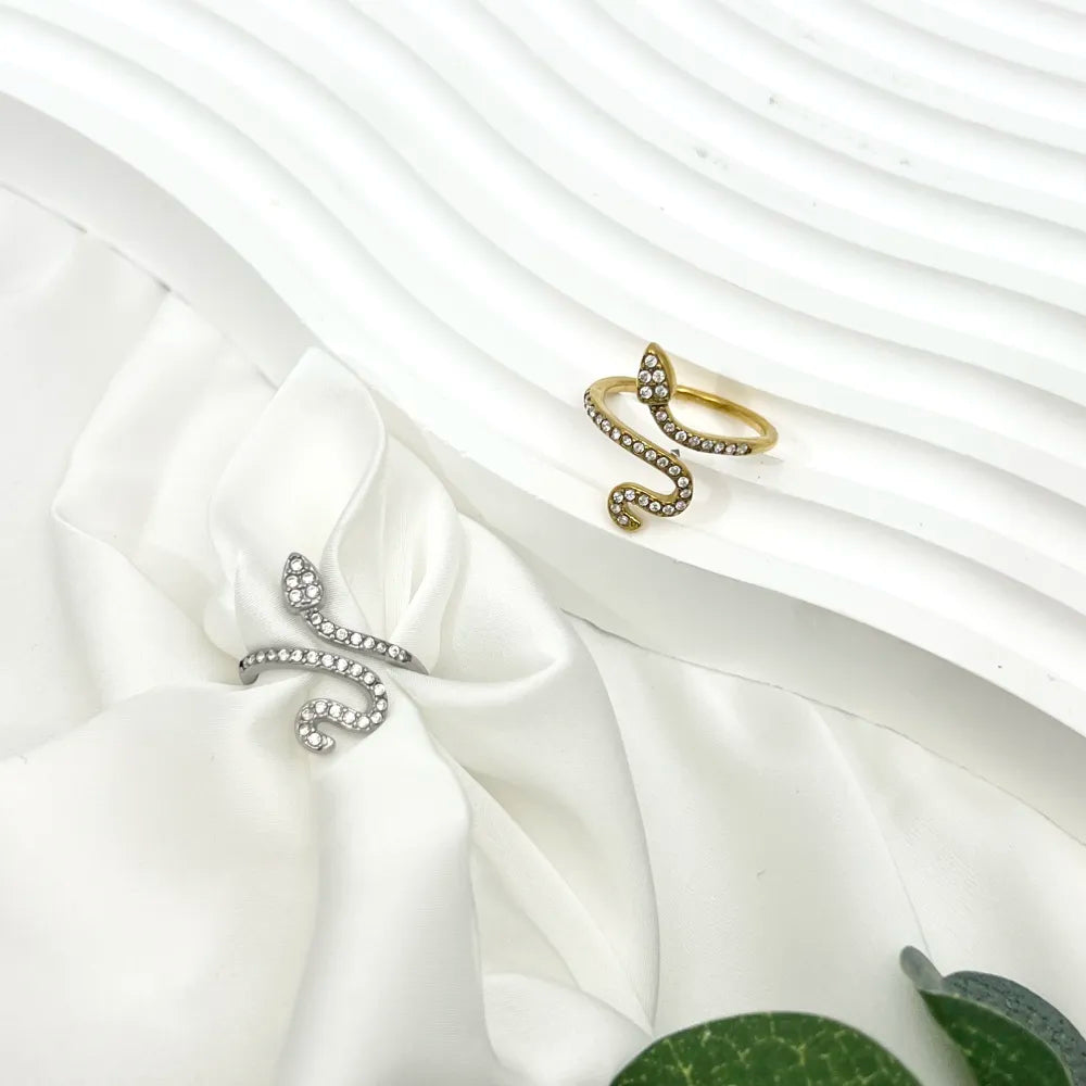 AAR-103-AA4478R Serpente con Zirconia -Anello Regolabile in Acciaio