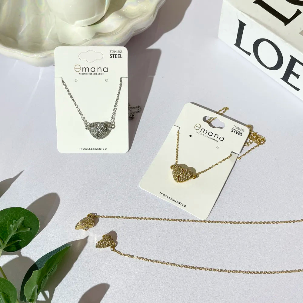 CAC-103-AA3499N Cuore con Strass Spezzabile-Collana Corta in Acciaio