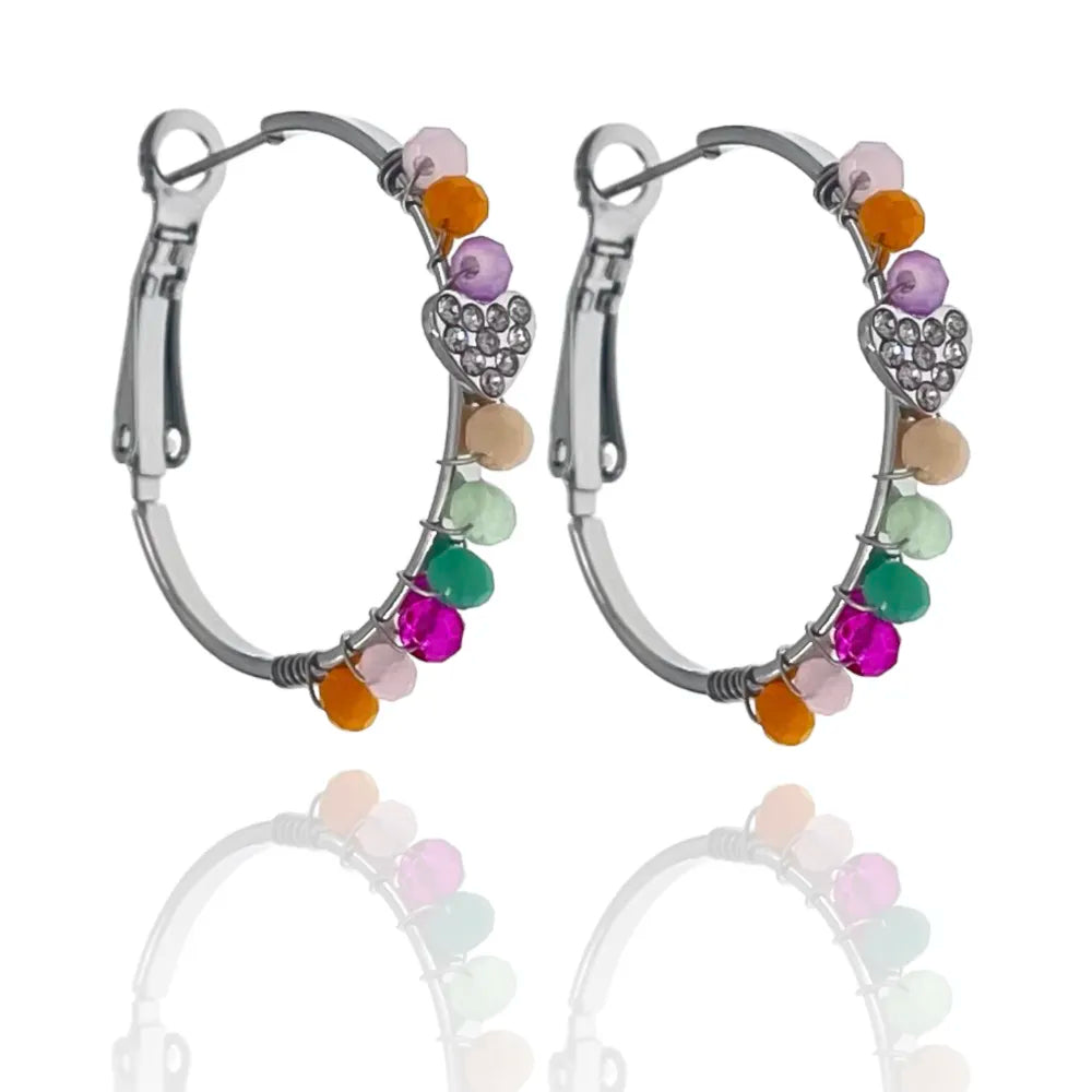 OAP-103-AA1726E Cerchio Colorato con Cuore-Orecchini in Acciaio