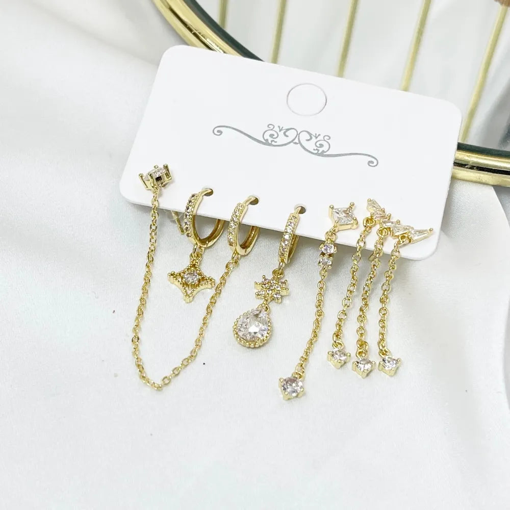 OPM-520-L44 Stella Punto Luce-Set Orecchini 6 Pz con Zirconia