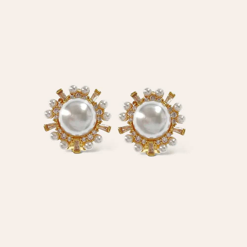 OMK-493-34 Cerchio con perla-Orecchini a Clip con Zirconia