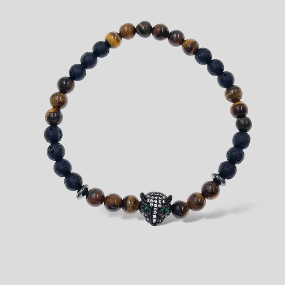 BAU-739-05 6mm Pantera-Bracciale Elastico in Acciaio da Uomo