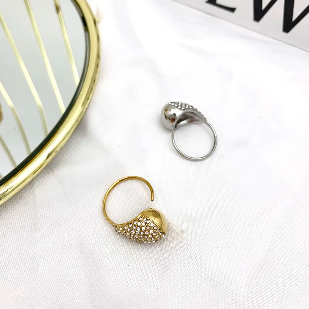 AAR-103-AA4026R Goccia con Strass-Anello Regolabile in Acciaio
