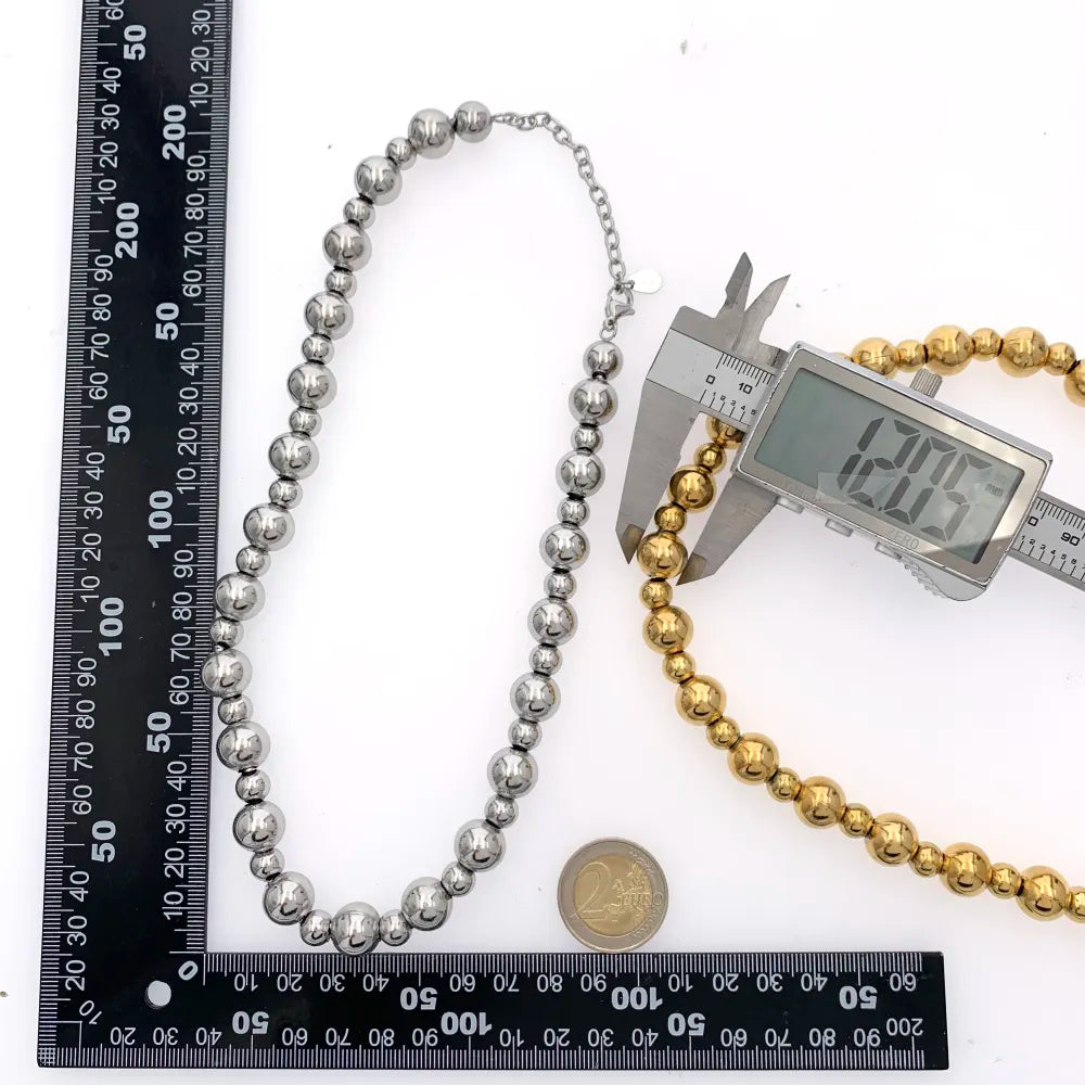 CAC-732-243 Palline Vuote 12mm+8mm-Collana Corta in Acciaio