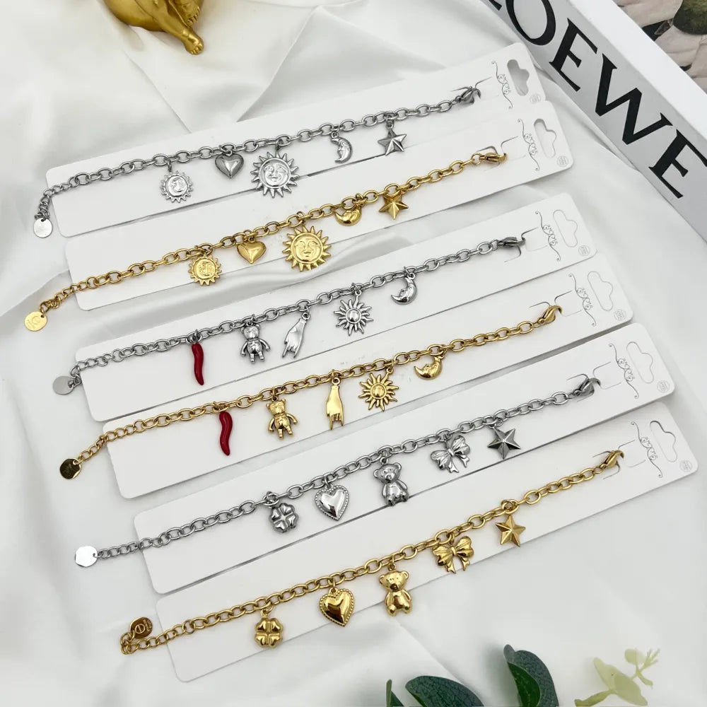 BAC-103-AA4520B Orsetto Cuore Fiocco Stella-Bracciale in Acciaio