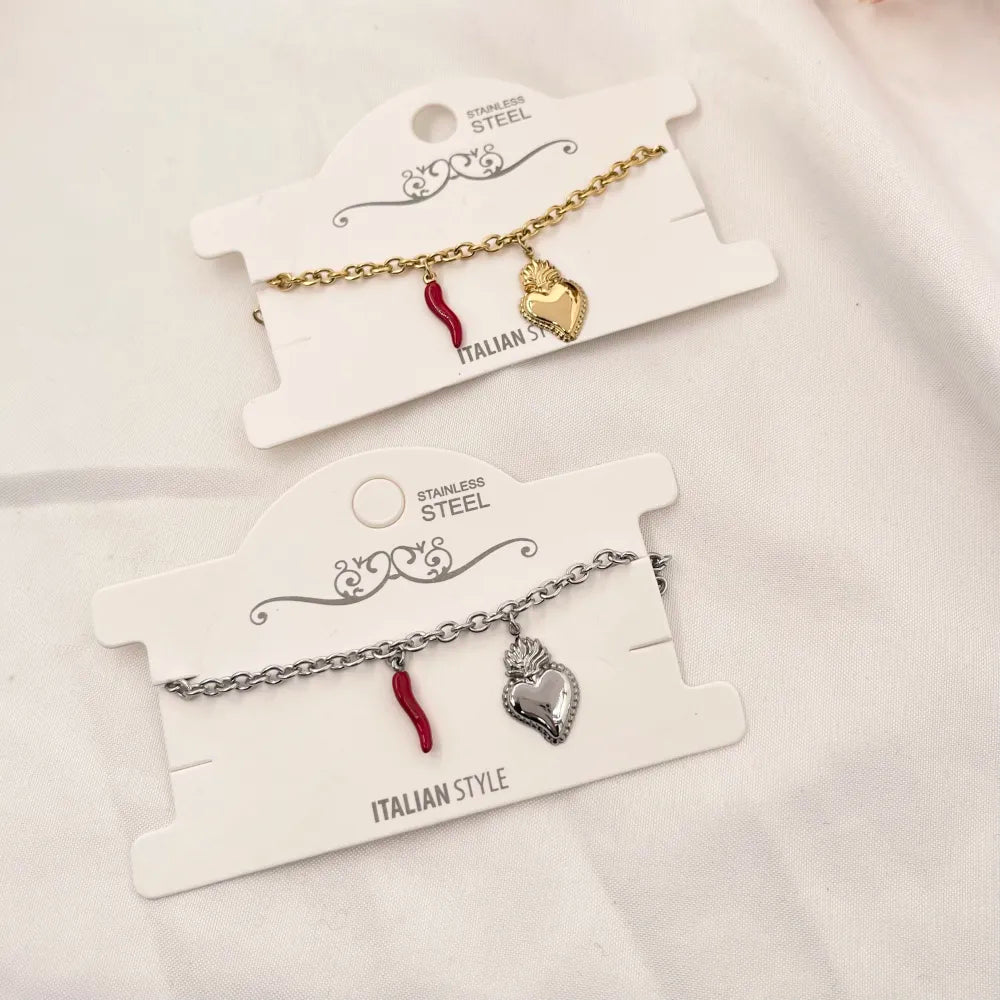 BAC-103-AA2860B Sacro Cuore con Cornino-Bracciale in Acciaio con Chiusura