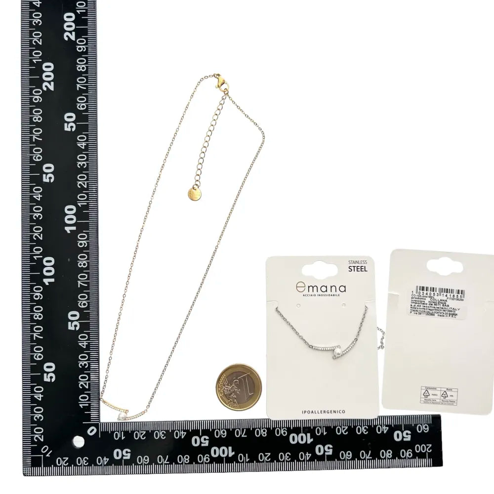 CAC-103-AA4165N Onda con Perla -Collana Girocollo in Acciaio