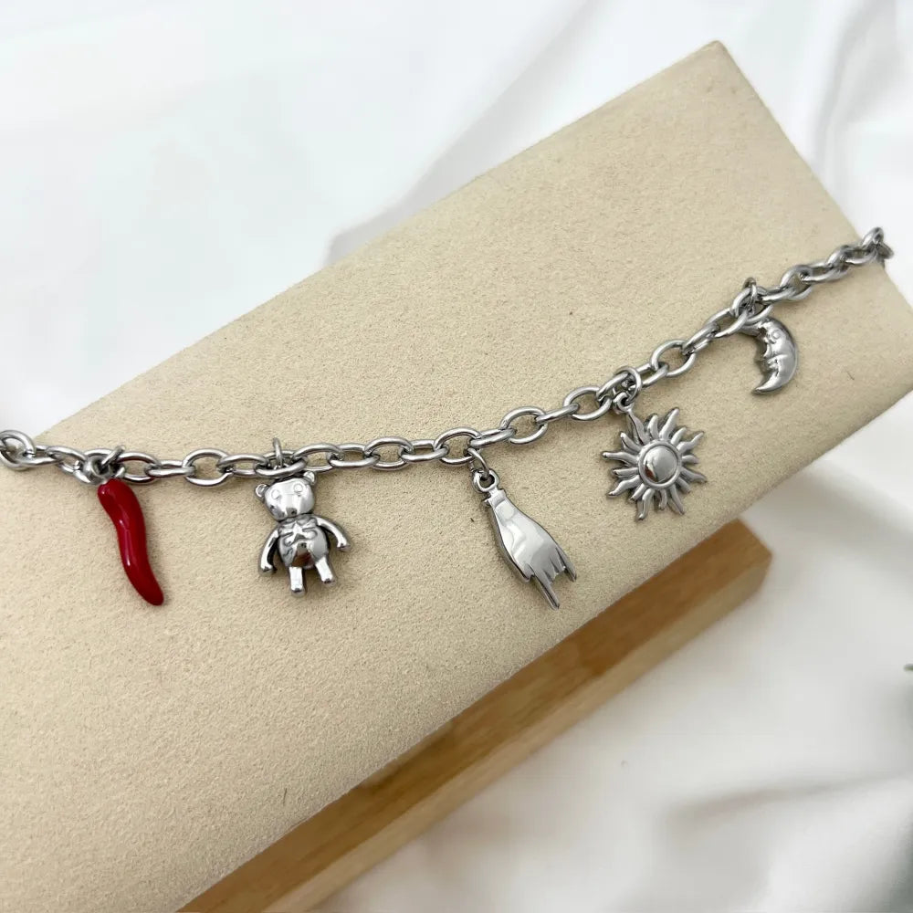 BAC-103-AA4523B Cornino Orsetto Mano Sole Luna -Bracciale in Acciaio