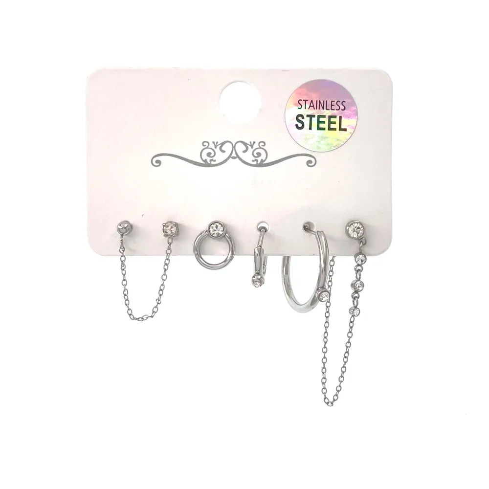 OPA-736-03 Cerchio Punto Luce -Set 6pz Orecchini in Acciaio