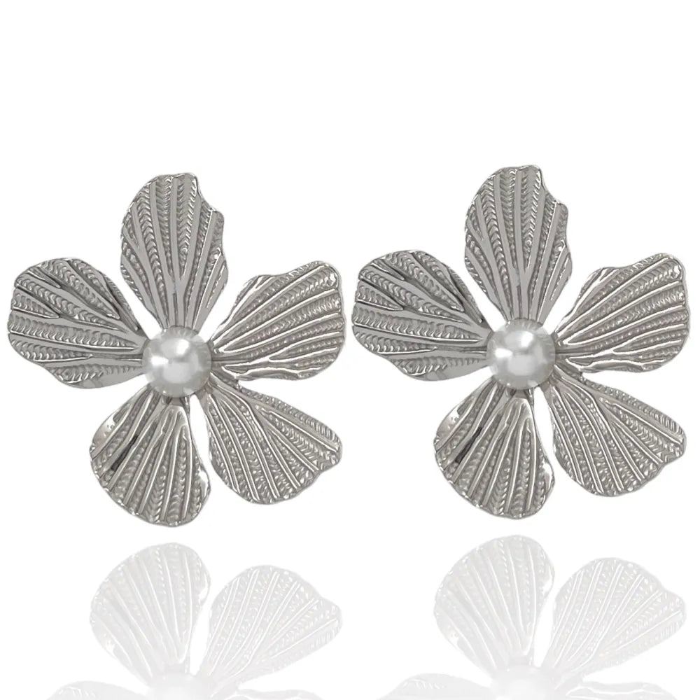 OAP-732-266 Fiore con Perla-Orecchini in Acciaio
