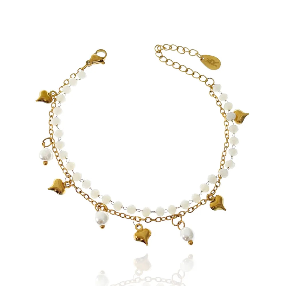 BAC-413-1267 Doppia Catena con Cuore-Bracciale in Acciaio con Chiusura