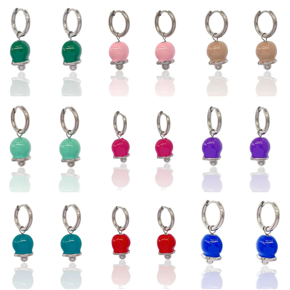 OAP-103-AA3074E Cerchio con Campanello Smaltato-12Paia Orecchini in Acciaio