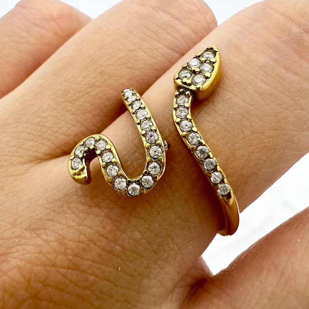 AAR-103-AA4478R Serpente con Zirconia -Anello Regolabile in Acciaio