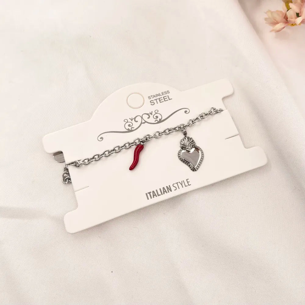 BAC-103-AA2860B Sacro Cuore con Cornino-Bracciale in Acciaio con Chiusura